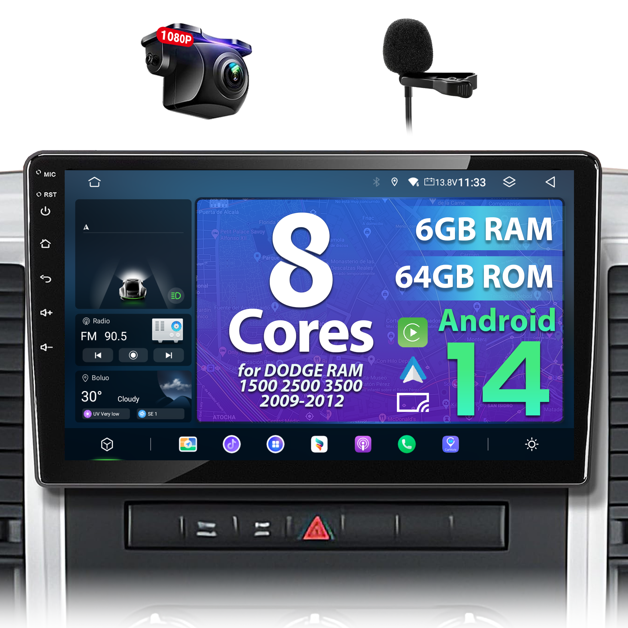 NUNOO Dodge Ram 1500/2500/3500 2009-2012 6+64G 8-Core 10-Inch Car Andr